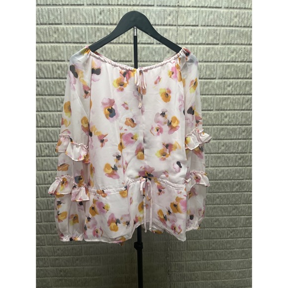 The Pioneer Woman Tops - The Pioneer Woman Blush Floral Ruffle Sleeve Peplum Top XXL NWT